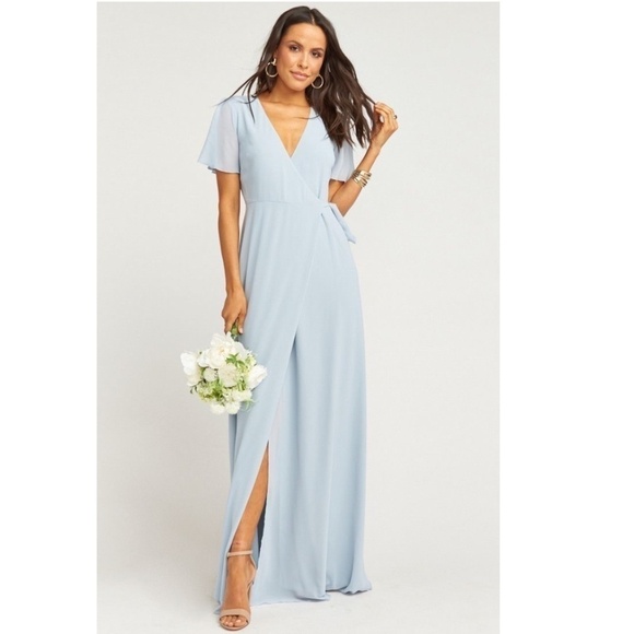 SHOW ME YOUR MUMU Noelle Flutter Wrap Dress in Steel Blue Size Small - Picture 3 of 9